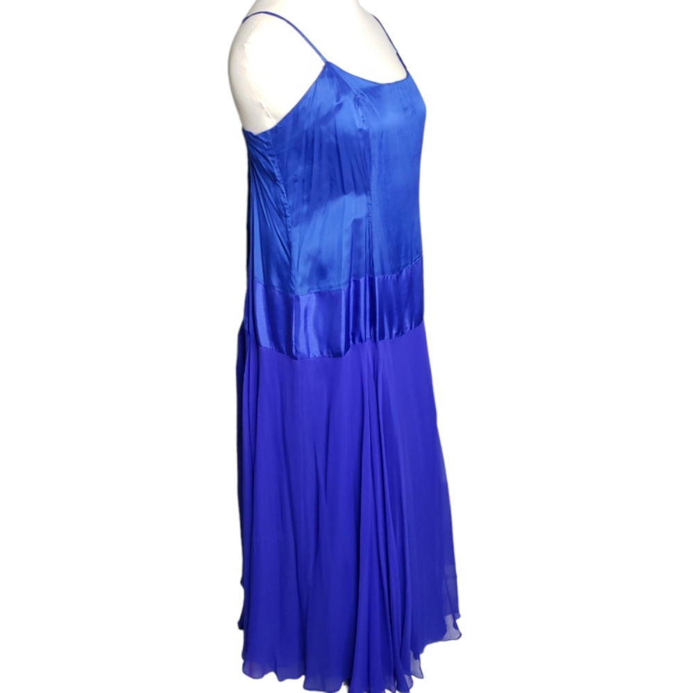 Vtg Maxi Slip Dress Flowy Royal Blue Silk Y2K Pixi Fairy Crepe Sheer Satin Event - Picture 15 of 15